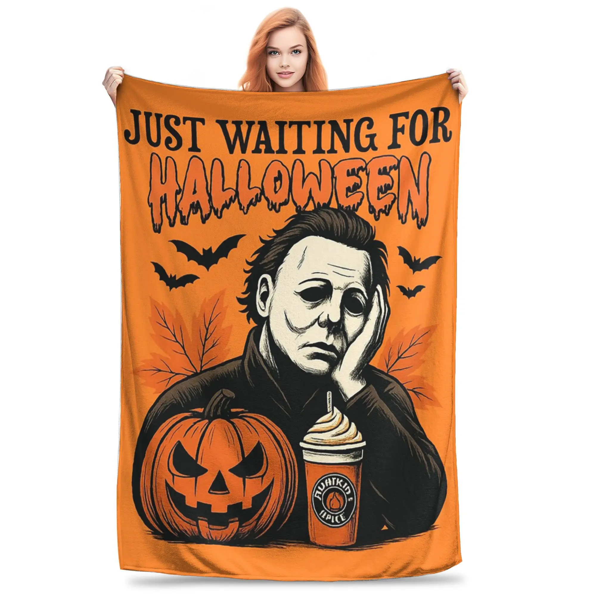 

Just Waiting For Halloween Blankets Super Soft Fleece Sofa Throw Blanket for Home Bedroom Travel Throws Bedspread Quilt