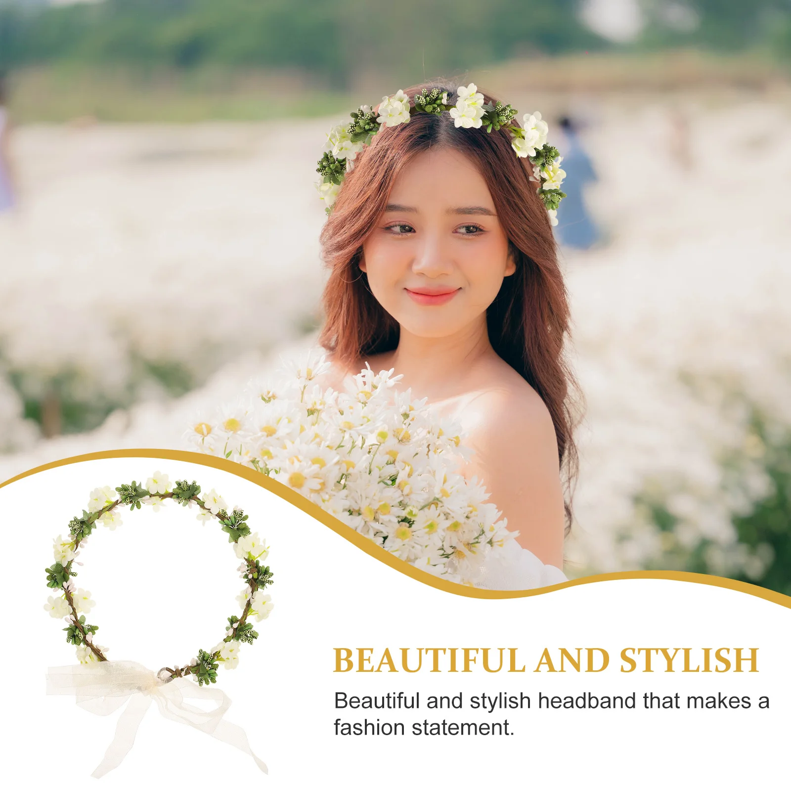

Floral Headband White Wedding Hair Accessories Bridal Headwear Adjustable Wreath For Bridesmaid Travel Decor