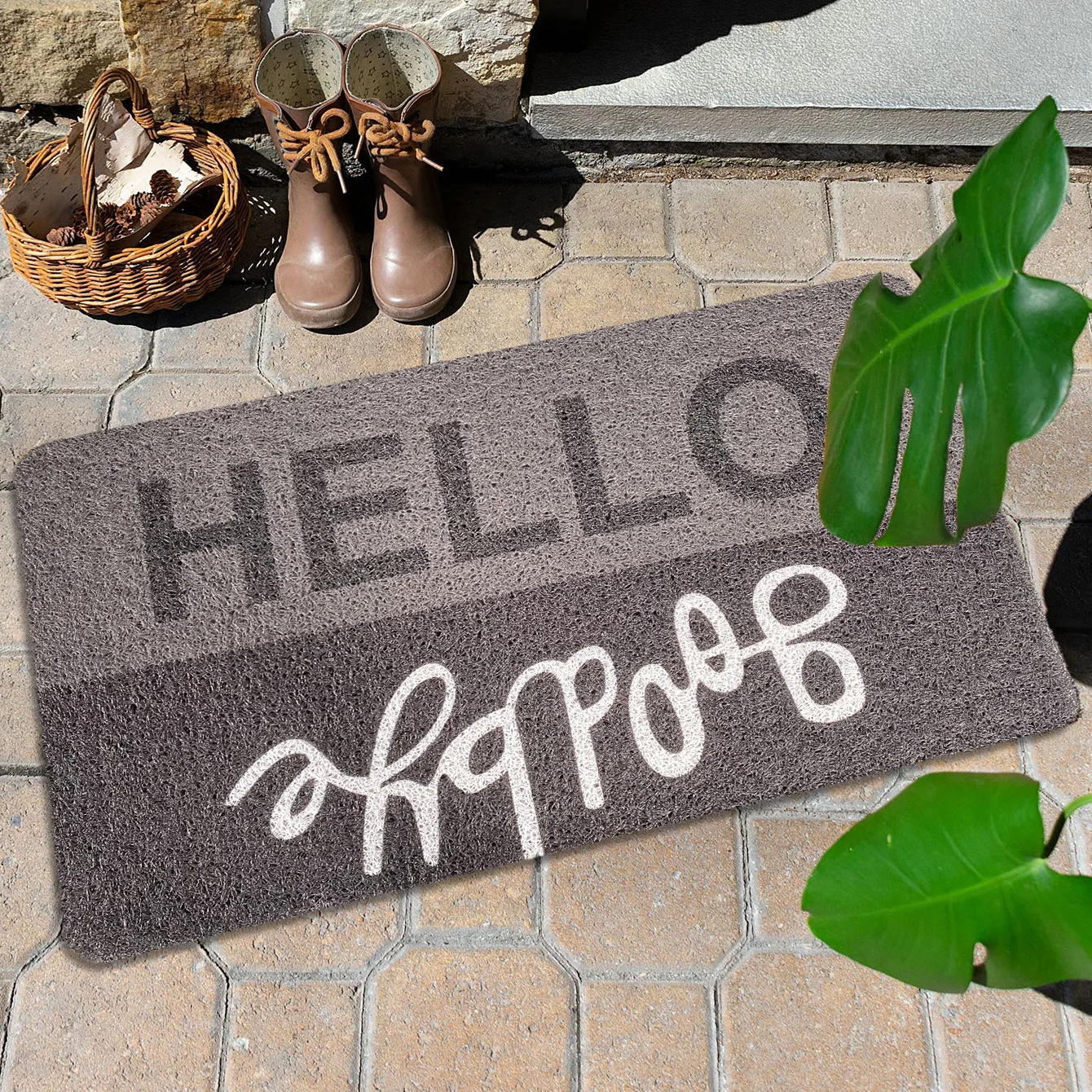 Hello Goodbye PVC Coil Mat Personalized Foot Pad for Dust Removal At Entrance Decorative Floor Mat with Non-Slip Backing