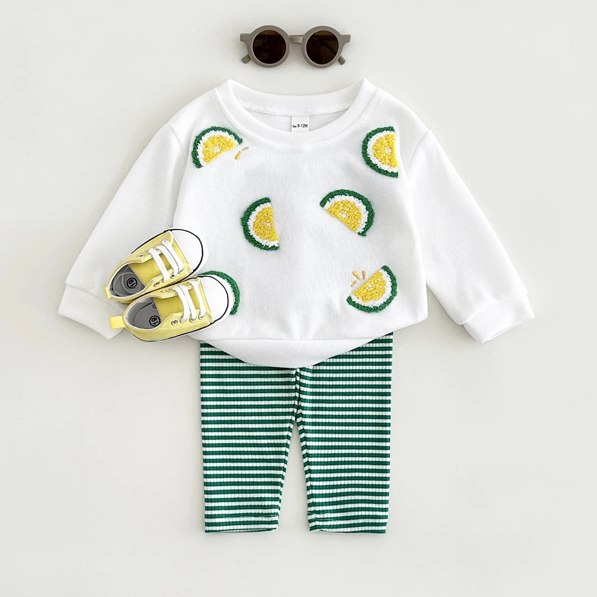 New Baby Sets Autumn Long Sleeve Thermal Underwear Lemon Embroidery Top+Pants Boys Girls Baby 0-3Y Infant Clothes