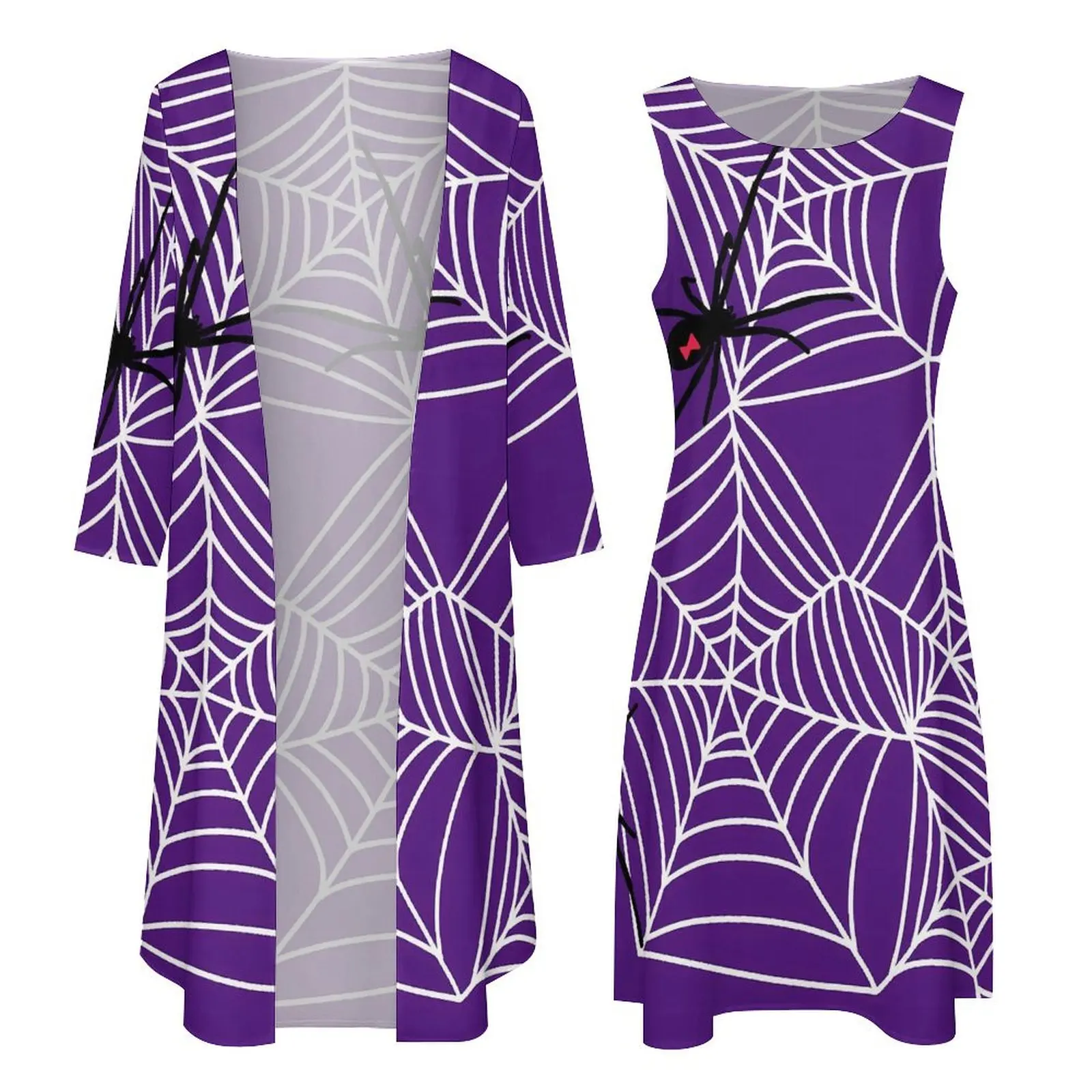 Halloween-jurk Black Widow Spider Web Trendy maxi-jurk Tweedelige grafische Boho strand lange jurken Esthetische oversized vestido