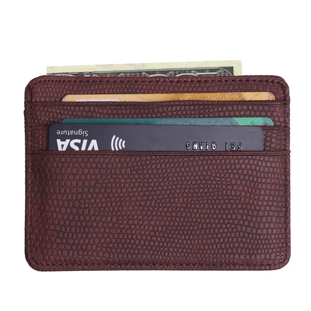 Mini Travel PU Leather Card Holder Wallet Lizard Pattern RFID Blocking Slim Wallet for Men and Women ID Window Purse