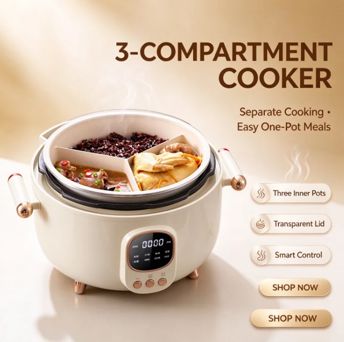 3-in-1 Electric Rice Cooker Dual Pot Pressure Cooker Home Multi-function Separator Cooking Pot Kitchen Appliance Non-stick Inner