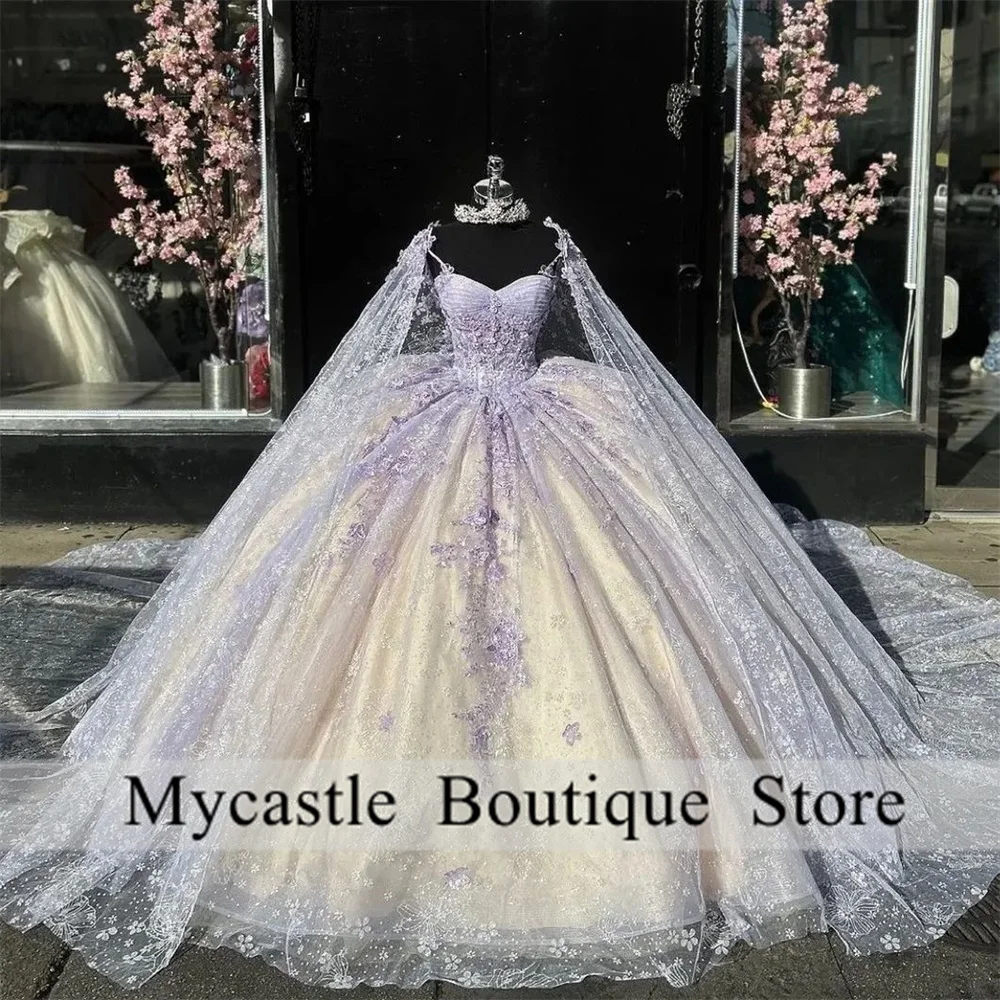 

Light Purple Lace Quinceanera Dresses 2024 With Cape Ball Gown Beaded Birthday Dress Sweet 16 Dress Lace Up vestidos de 15 años