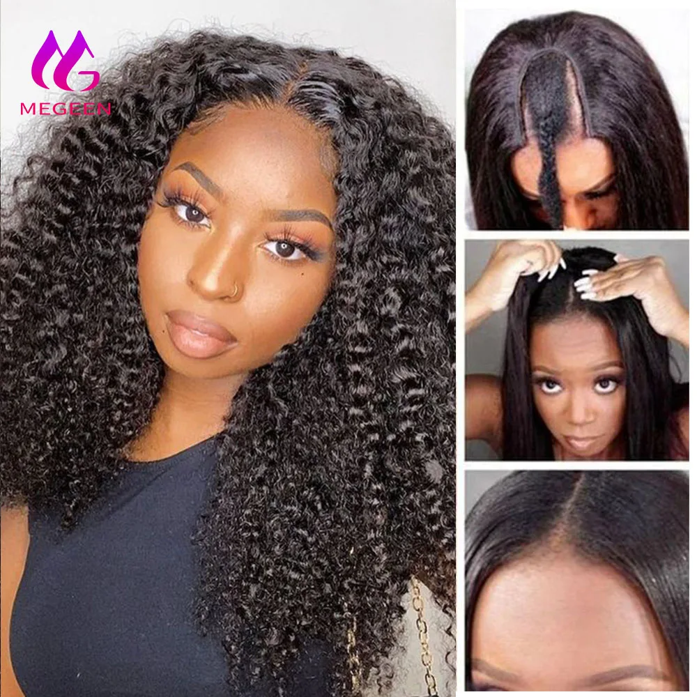 

Megeen Kinky Curly Beginner Friendly U Part Wigs Human Hair Burmese Full Machine Wigs For Women No Sew In 28 Inch Natural Black