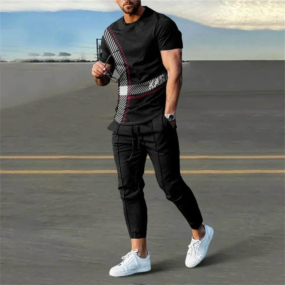 2024 Men's Sets Summer Short Sleeve T-Shirt Pants Suit Fashion 2 Piece Streetwear Print Sports Trousers Tracksuit Men's Clothing