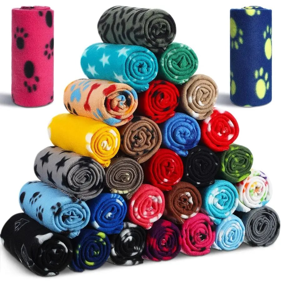

28 Pieces Puppy Blanket Bulk Small Fleece Pet Blanket for Puppy Dogs Kitten Cats Pets Soft Warm Paw Print Sleep Mat Bed Covers,