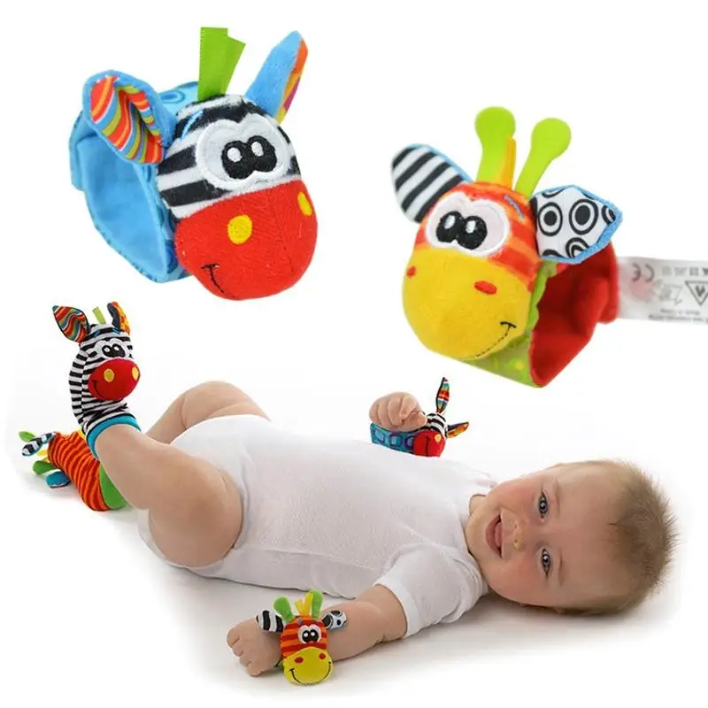 2 teile/satz Baby Rassel Spielzeug niedlichen Stofftiere Handgelenk Rassel Fuß Finder Socken 0 ~ 12 Monate für Baby Boy Girl Neugeborenen Geschenk