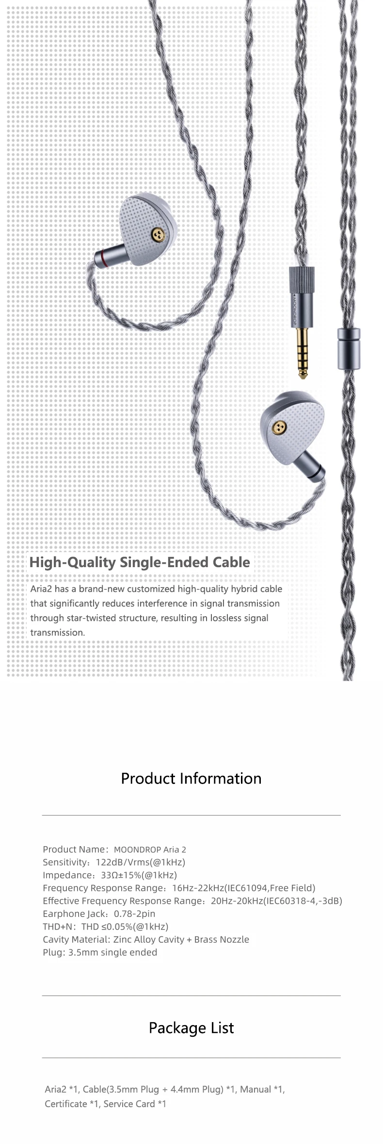 Vorbestellung MOONDROP ARIA 2-Kopfhörer Hochleistungs-IEMs-Ohrhörer mit abnehmbarem Kabel 0,78 mm 2-poliger 3,5-mm-Stecker Aria 2-Kopfhörer – Detail 11