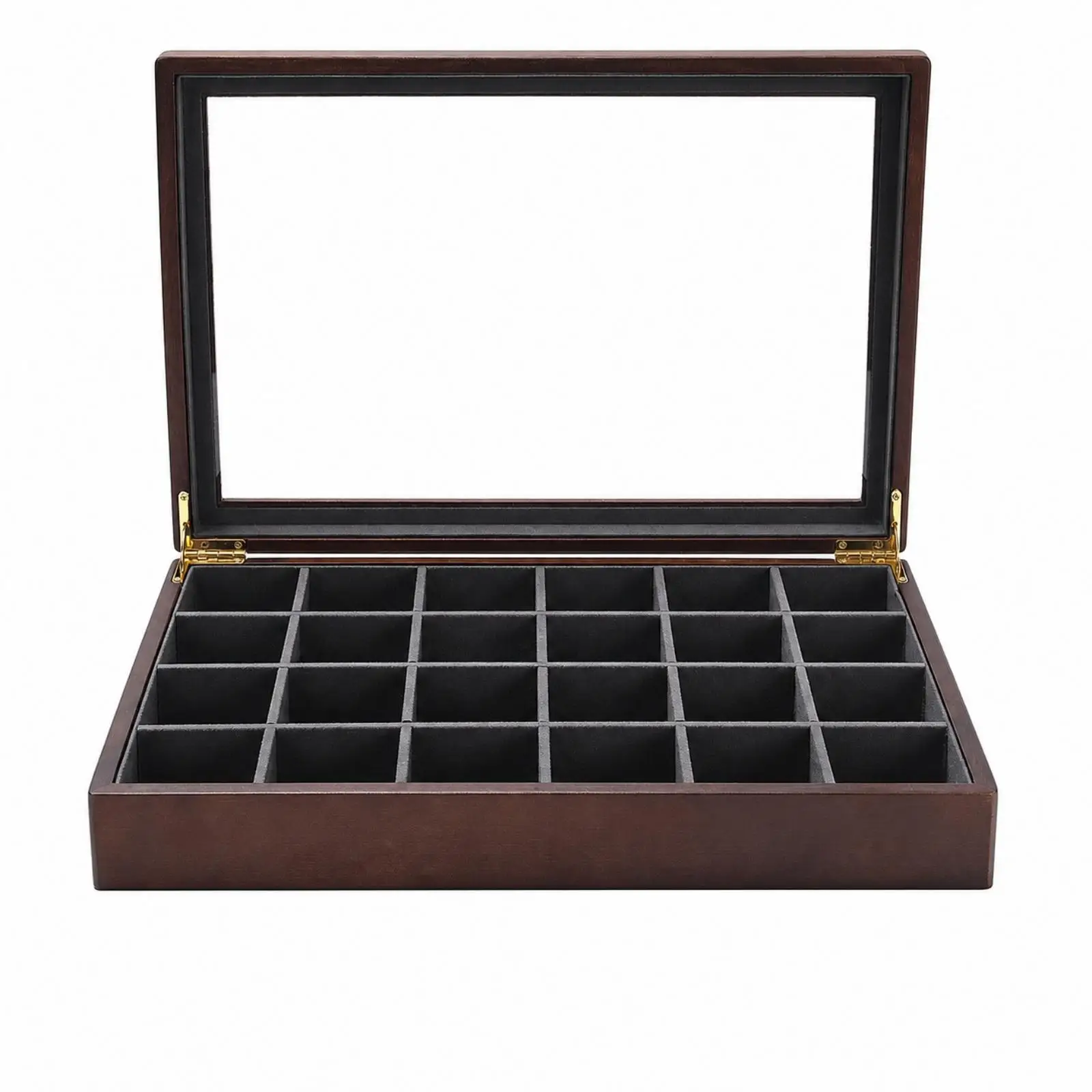 12-Compartment Jewelry Tray Dustproof Jewelry Display Case with Glass Lid Transparent Divided for Dresser, Vanity
