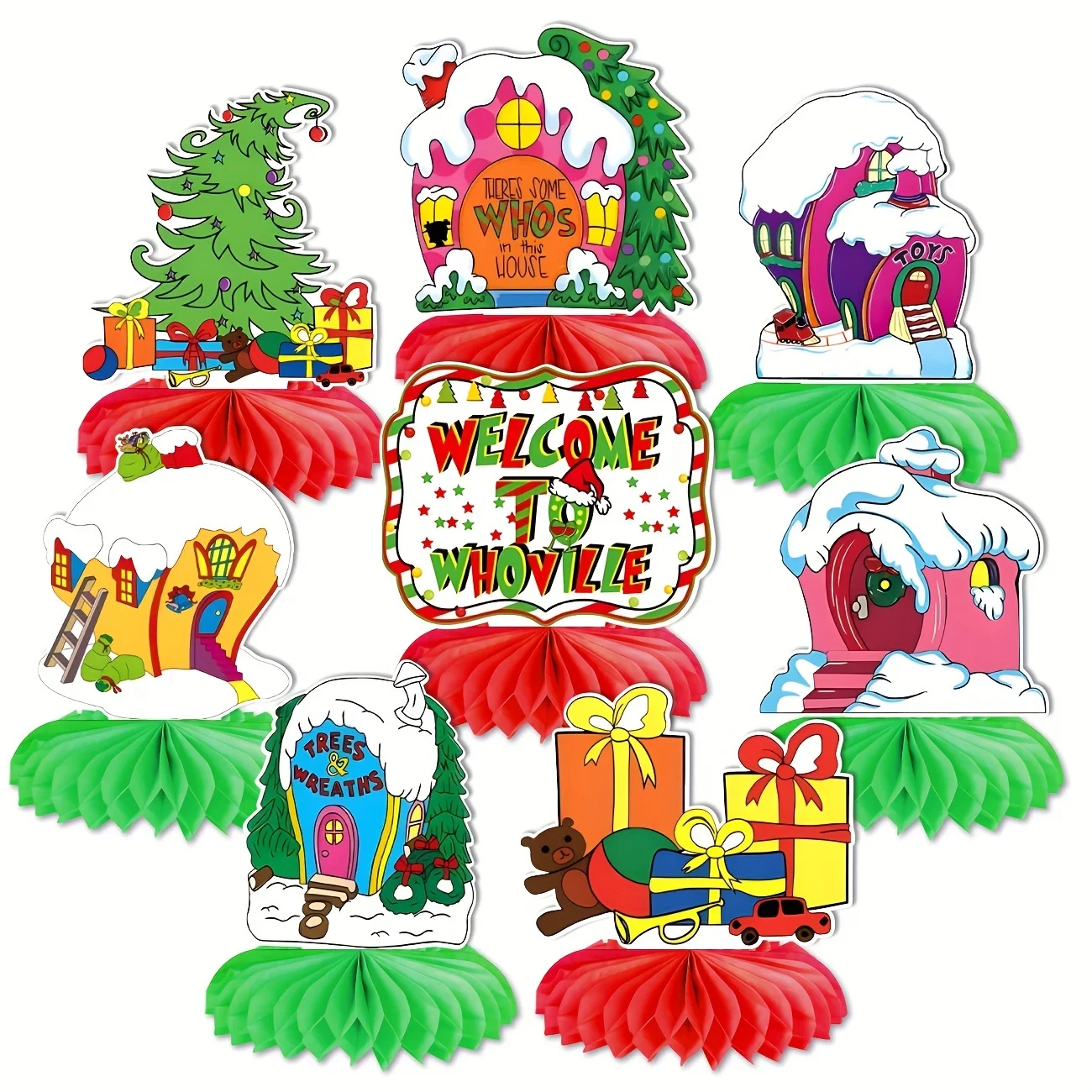 Whoville Christmas Decorations, 8 Pcs Welcome to Whoville Decorations Centerpiece, Whoville Christmas Decorations Indoor, Xmas