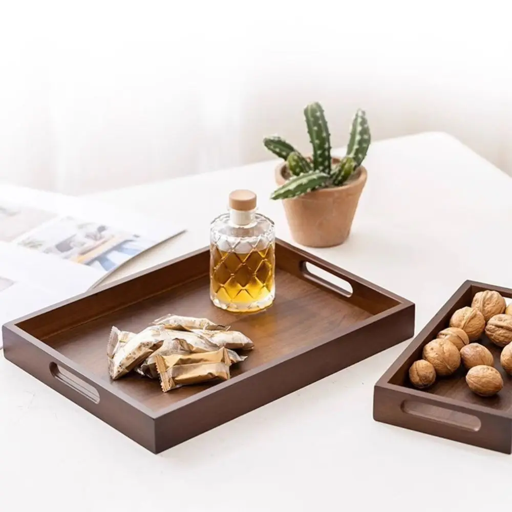 Decorate Tray Rectangular Bamboo Wooden Tray Walnut Color With Handle Serving Tray Dessert Pallet Kitchen