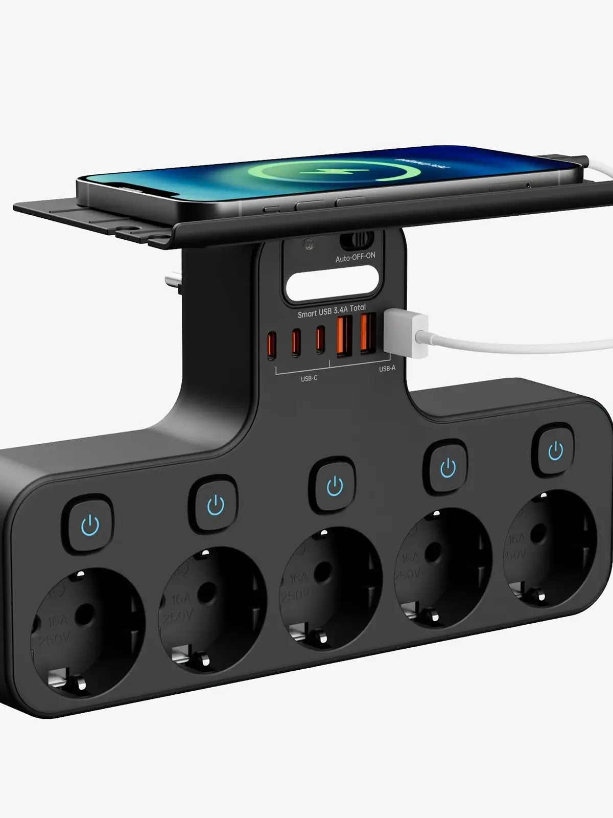 Eu Ac Plug 4000W Onafhankelijke Schakelaar Wandmontage Stekkerdoos Outlet Afneembare Opbergrek Lade met Nachtlampje USB C-poorten