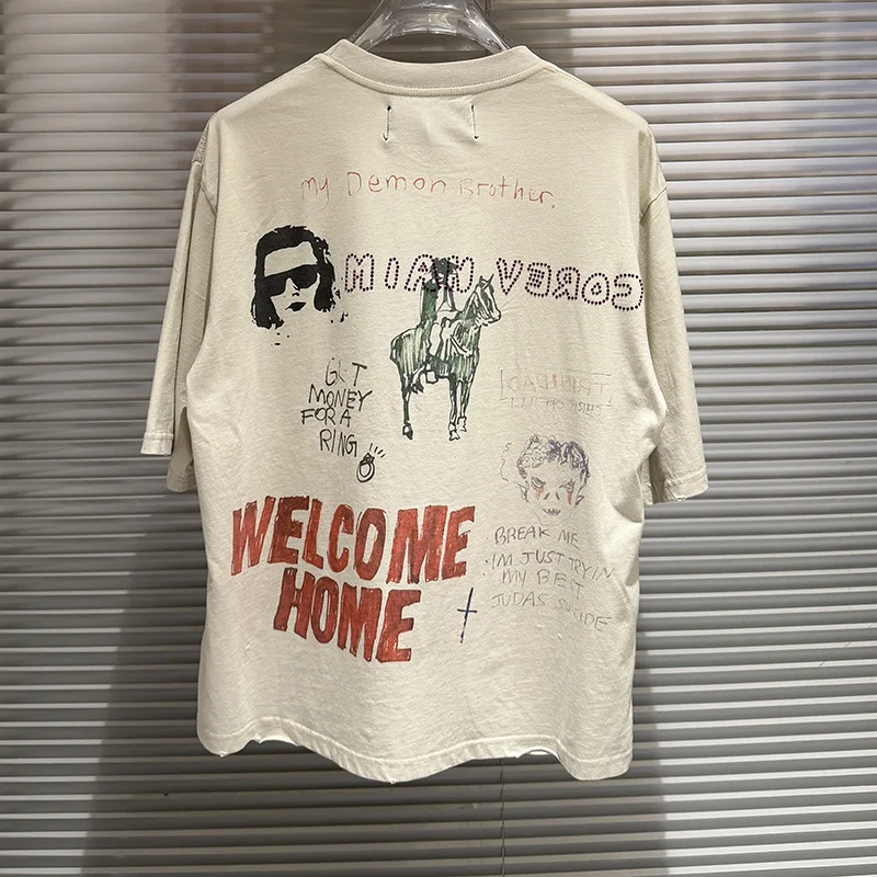 

Hot Diamond Letter PALY Short-sleeved T-shirt Vintage Do Old Oversized Men's Women's Summer 2026 Style Shirt