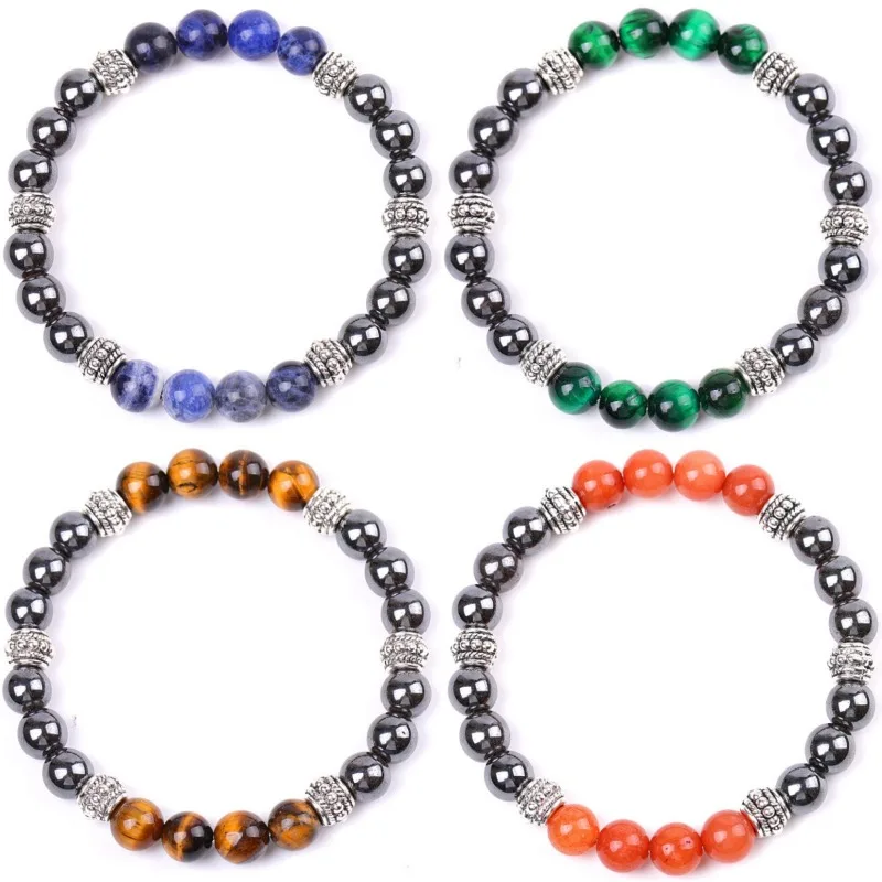 

10pcs Men Hematite Beads Strand Mashup 8mm Colorful Stone Couple Lover Chakra Bracelet Tiger Eye Energy Elastic Jewelry