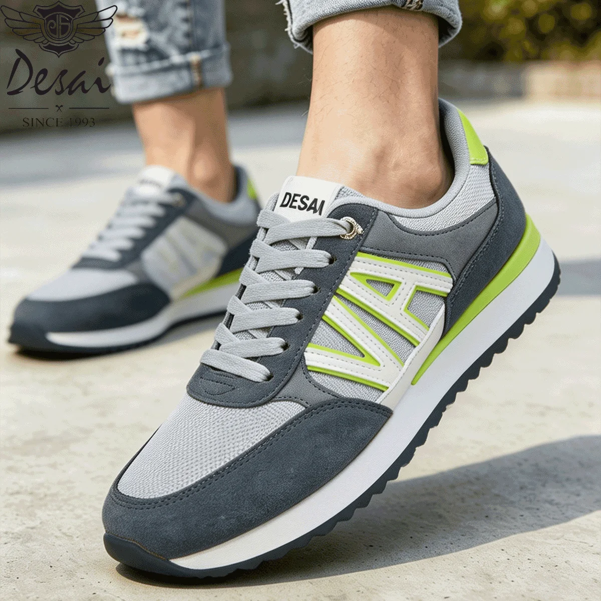 Desai Men's Wide Width Retro Running Shoes Breathable Mesh Suede Upper Casual Sneakers Lightweight Comfort Fall