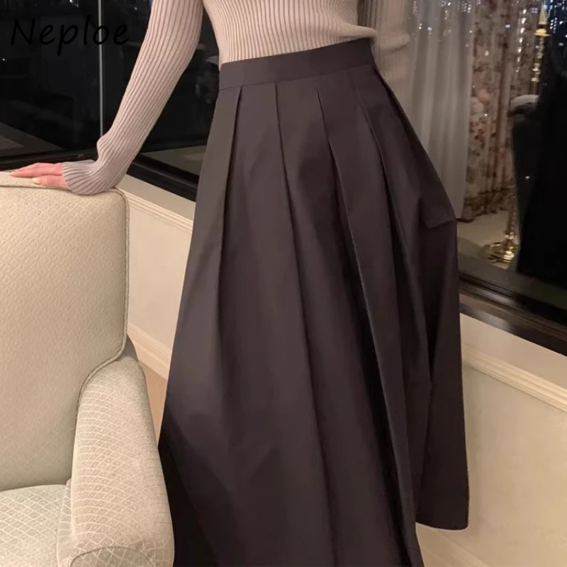 

Neploe Harajuku Vintage Mid-length A-line Skirts Y2k E-Girl High Waist Skirt for Women 2024 Spring New Ruched Faldas Mujer