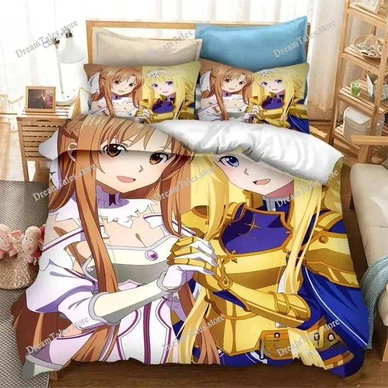 New SAO Yuuki Asuna Bedding Set Single Twin Full Queen King Size Bed Set Adult Kid Bedroom Duvet Cover Sets 3D Print Game Anime