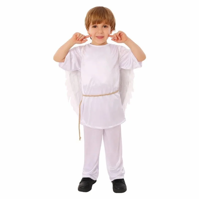 Kids Cupid Cosplay Costume Boys Valentine White Clothes with Wings School Stage Performance Children Day Outfits Top Pants