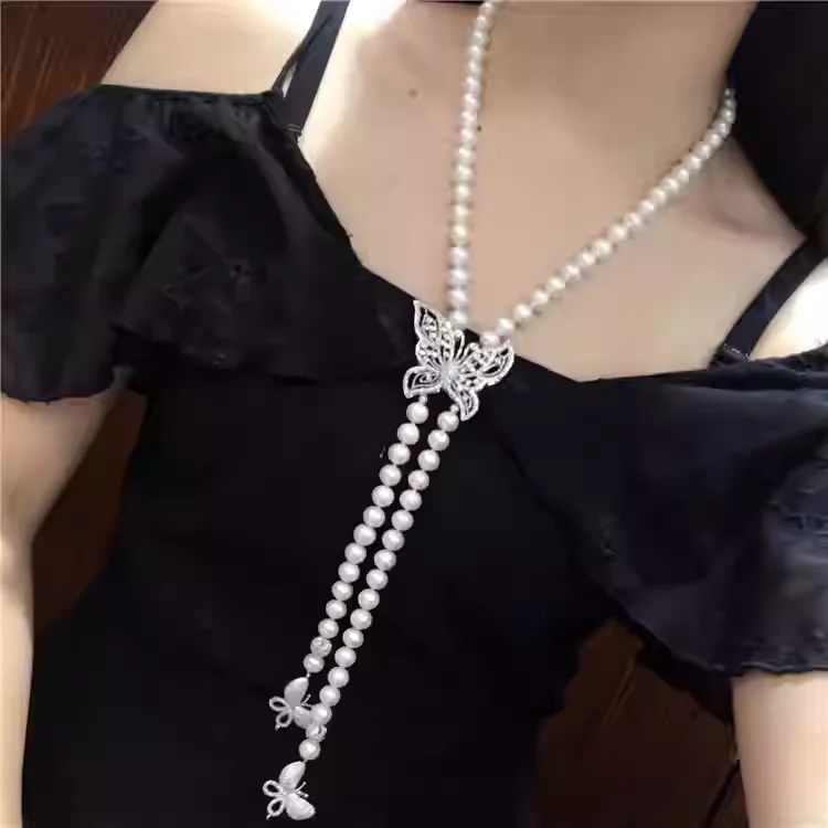 

22" Cultured White Pearl Necklace Cz Pendant Lady Jewelry