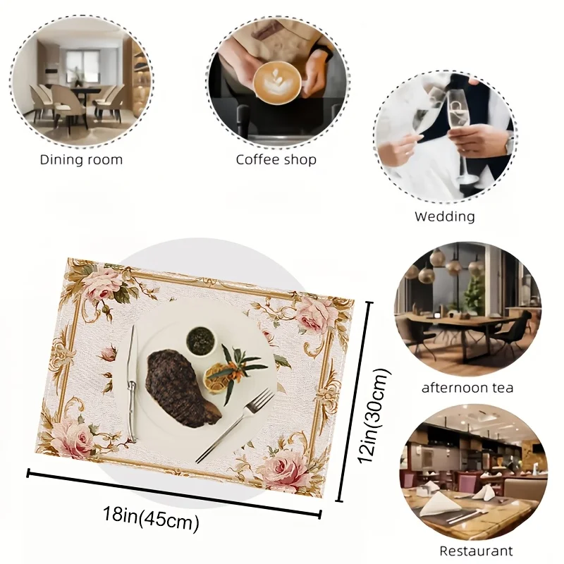 

Набор из 4-х водонепроницаемых салфеток VIKAMA с розовым цветочным узором для обеденных столов и декора кухни, банкетные салфетки