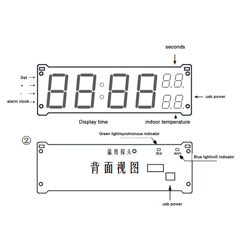 1.2 Inch Wifi Clock 24 Hours Electronic Clock LED Digital TIME Display Second Temperature Alarm Clock Wireless Network Timing