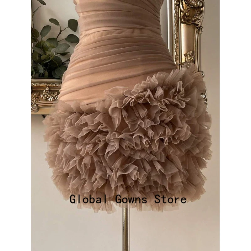 Robe de cocktail sans bretelles, bustier plissé, corsage en tulle bouffant à volants, robe courte personnalisée, vestidos de fiesta, платье вечернее