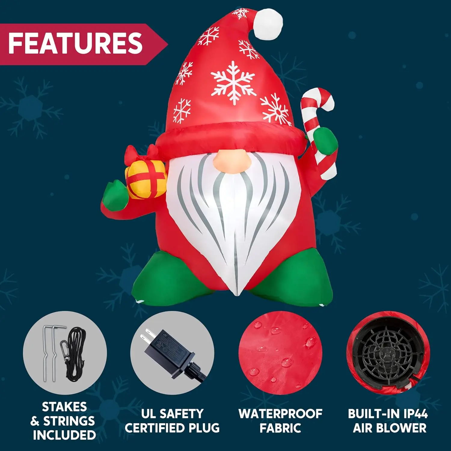 JOYFY 6FT hoge kerst opblaasbare decoratie met cadeau en snoepgoed voor kerst tuin opblaasbare kabouter buiten decor