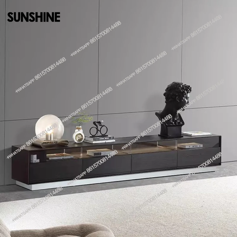 

Italian minimalist living room smoked solid wood TV cabinet