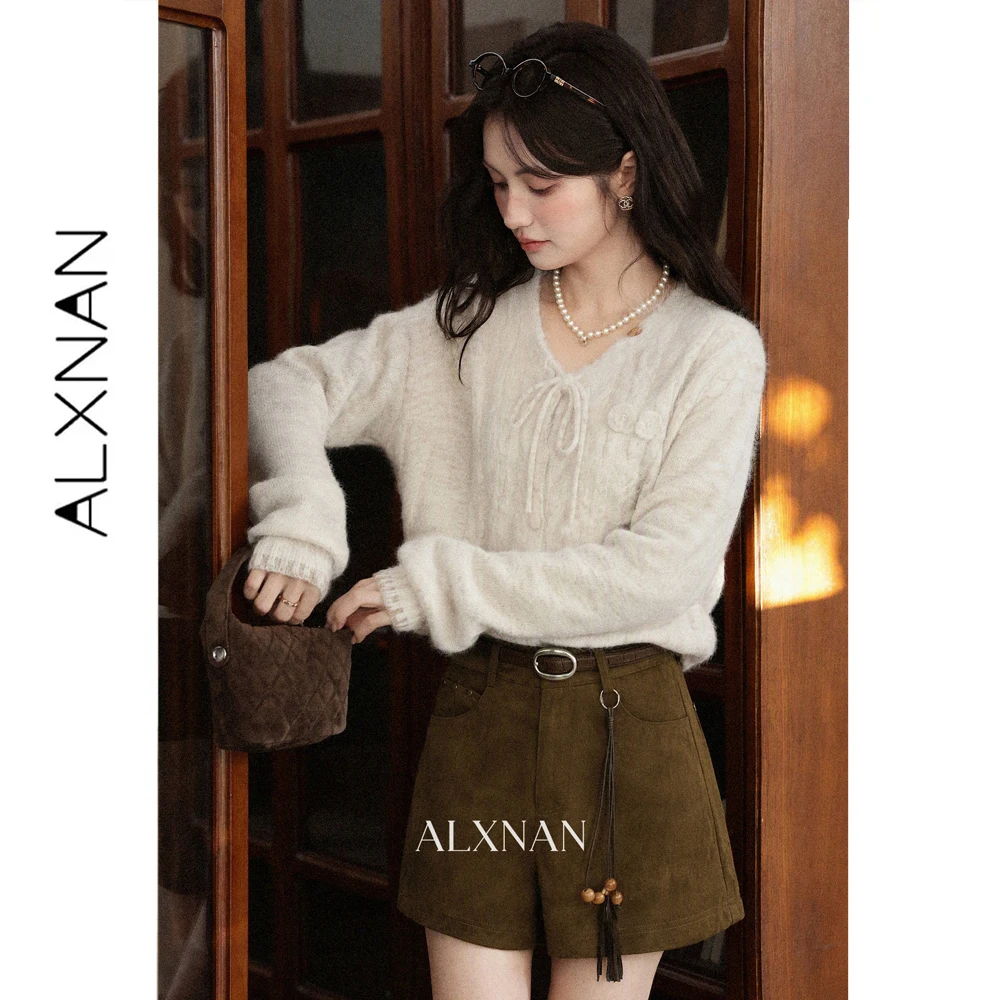 ALXNAN Brown Casual Shorts for Women Autumn Maillard Style Fashion High Waist A-line Shorts 2026 Fashion Short Pants L680121A