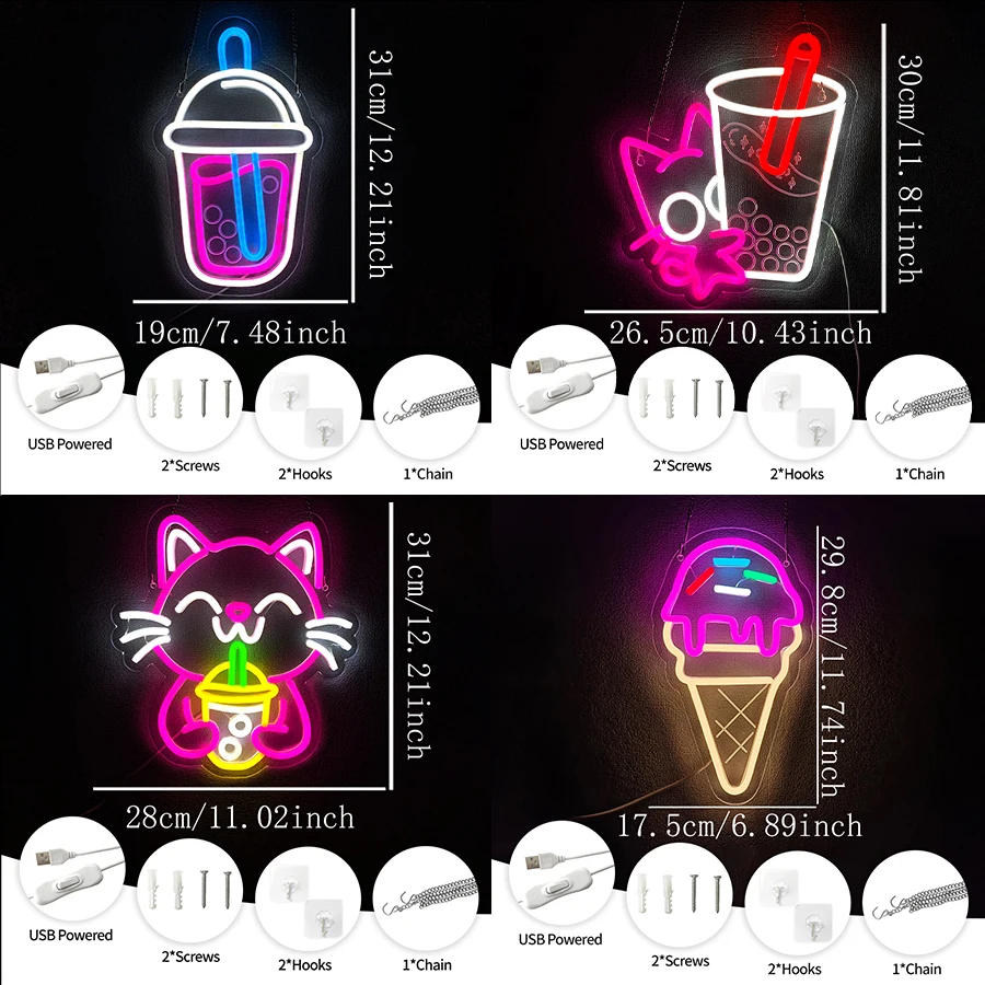 Sweet Series Neon Sign For Wall Decor,Led Neon Light For Food Drink Restaurant,Ice Cream Shop,Frozen Yogurt Bar,Bubble Tea Store
