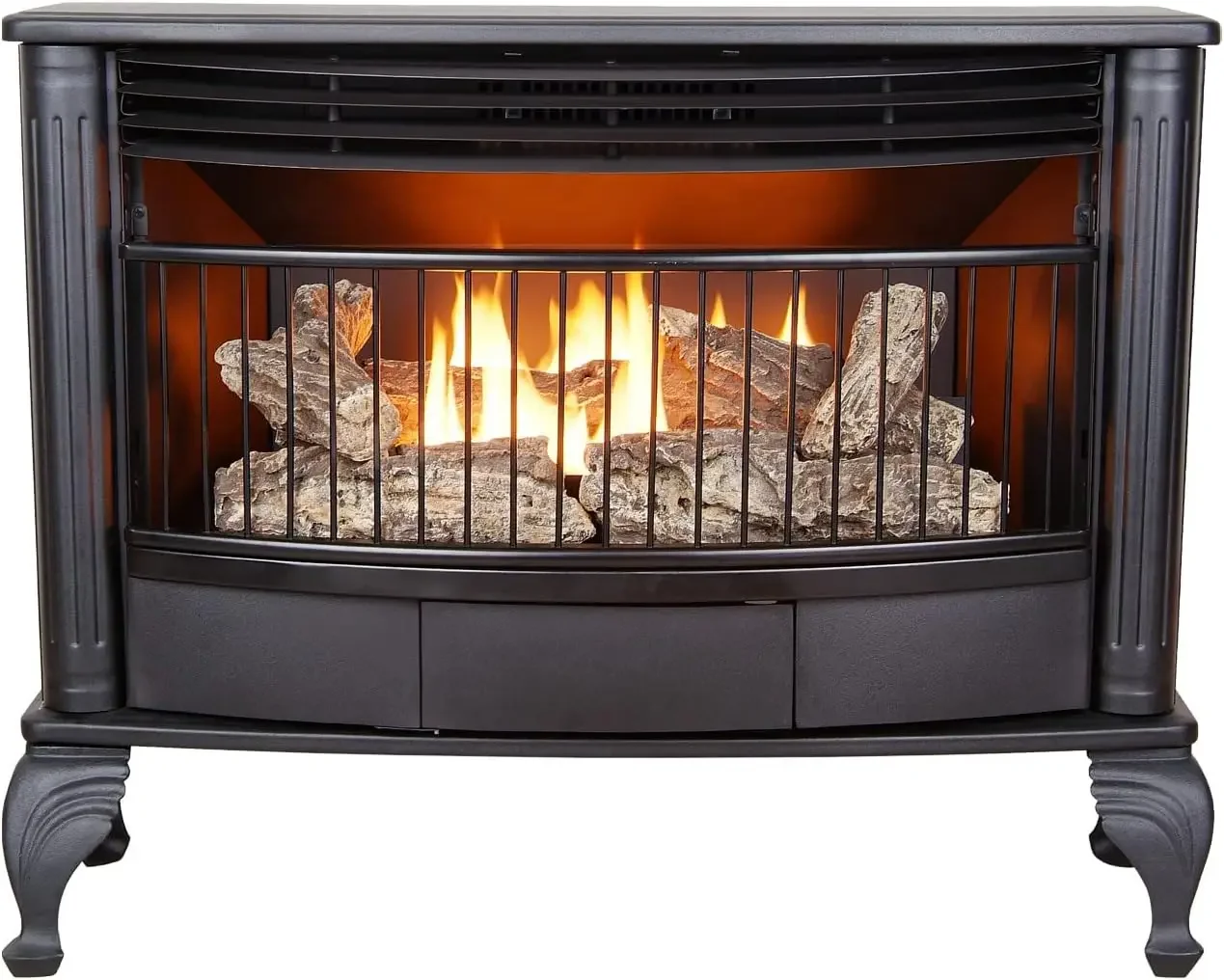 25,000 BTU Space Saving Free Standing Dual Fuel Fireplace with Built In Thermostat Control Heats up to 1,100 Square Feet, Black