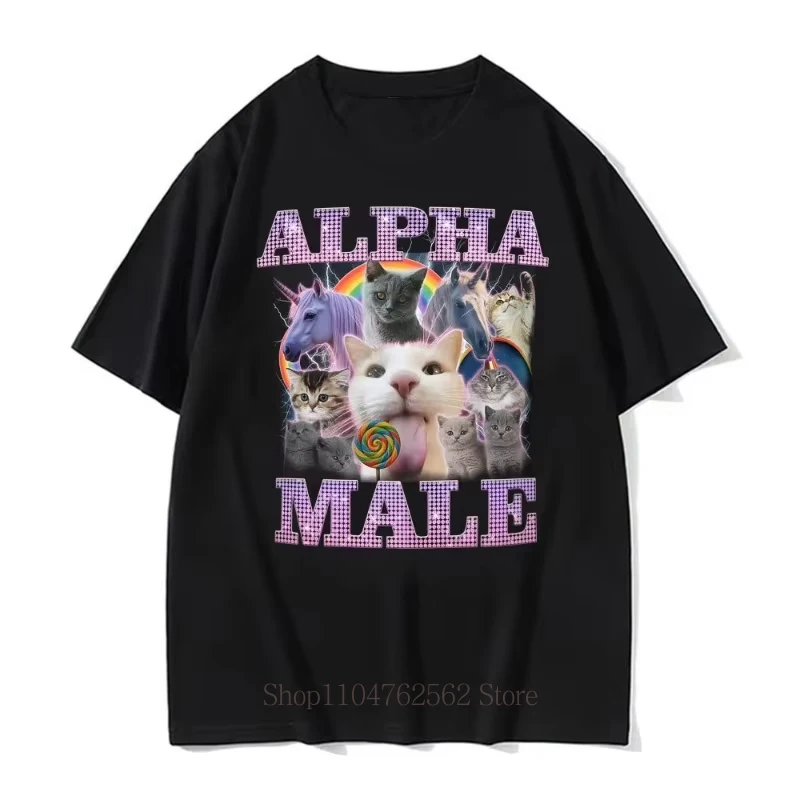 Alpha Male Funny Cat Pattern Print T-shirts for Women Summer Cute Casual Fashion Streetwear Tops O-Neck Short Sleeve Tees