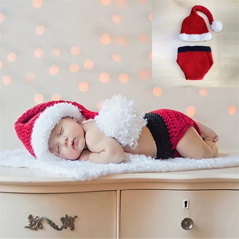 Recém-nascido Fotografia Vestuário Set, Embrulhado Pano, Chapéus, Estúdio, Fotografia Props, Full Months Baby Souvenirs, Natal, 2pcs