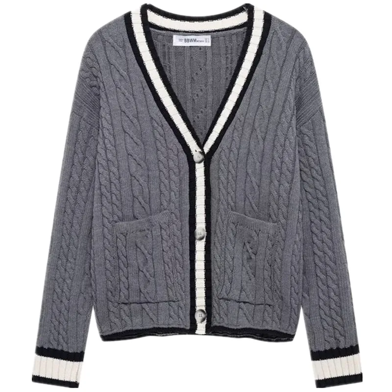 

Spring 2025 Women's Knitted Long Sve V-Ne Jaet Coat New Arrival with Lace Trim Commute Sle Regular Length Cardigan