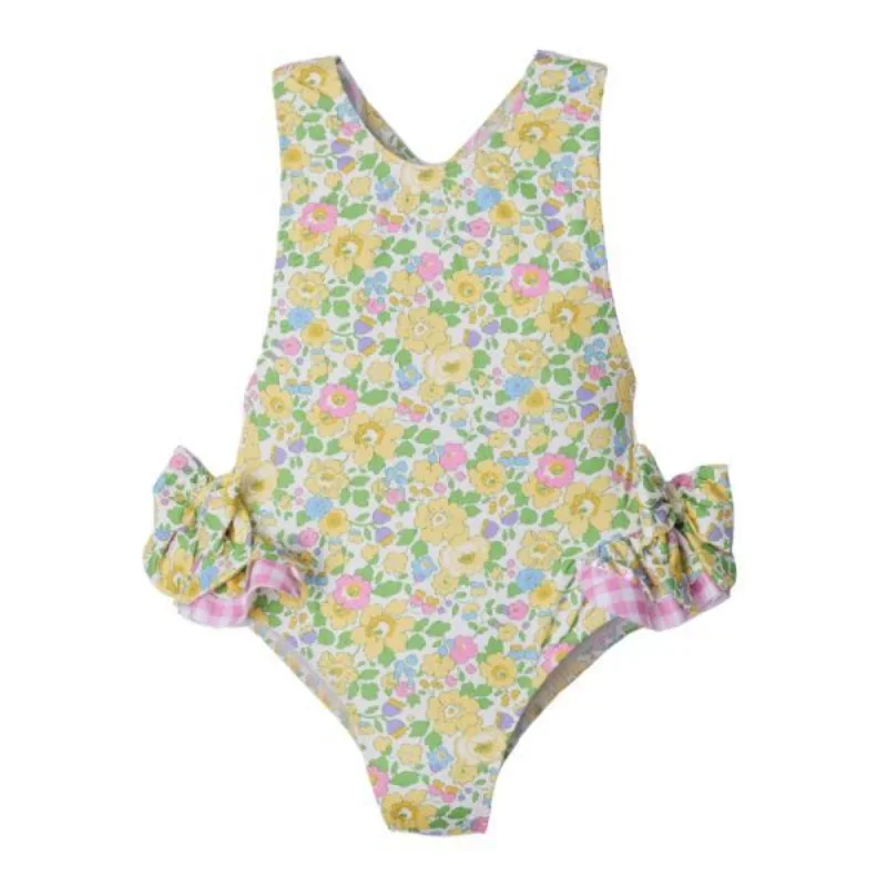 Baby Girls Swimwear Kids Color Love Heart Flower Print Bow Sleeveless Open Back Swimsuit Children Sunscreen Beach Clothes E23267