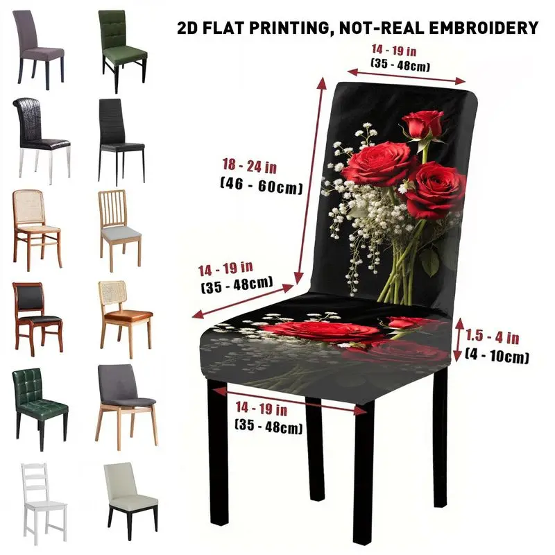 4/6pc elastic printed dining chair covers, Parsons chair covers, elegant red rose chair covers, home decoration
