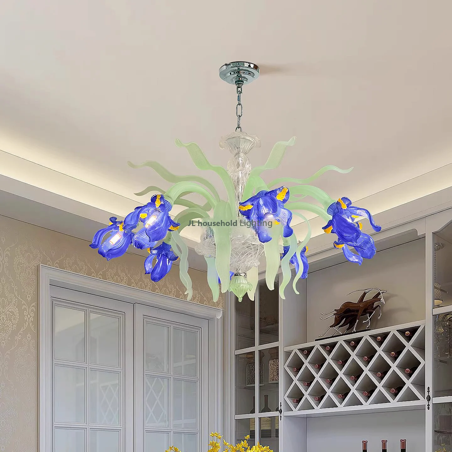 Modern French Iris flower Chandelier Glass ceiling Pendant Light for Kitchen Island Dining Room Bedroom Living Room lighting