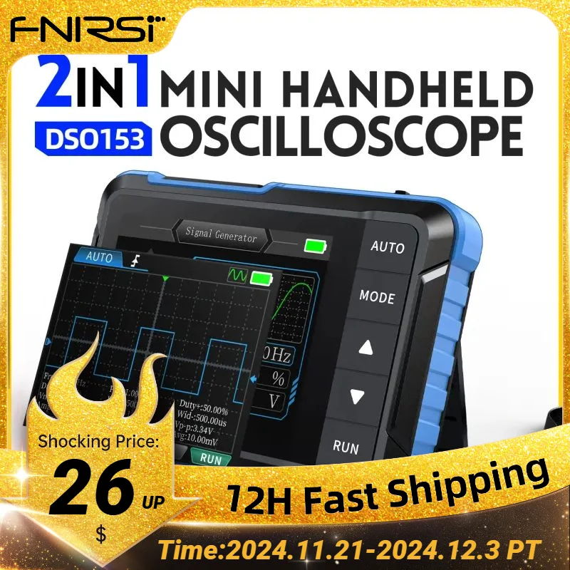 FNIRSI DSO153 Digital Portable Oscilloscope Signal Generator 2in1 1MHz Bandwidth 5MSa/s Sampling Rate Electronics Repair Tools