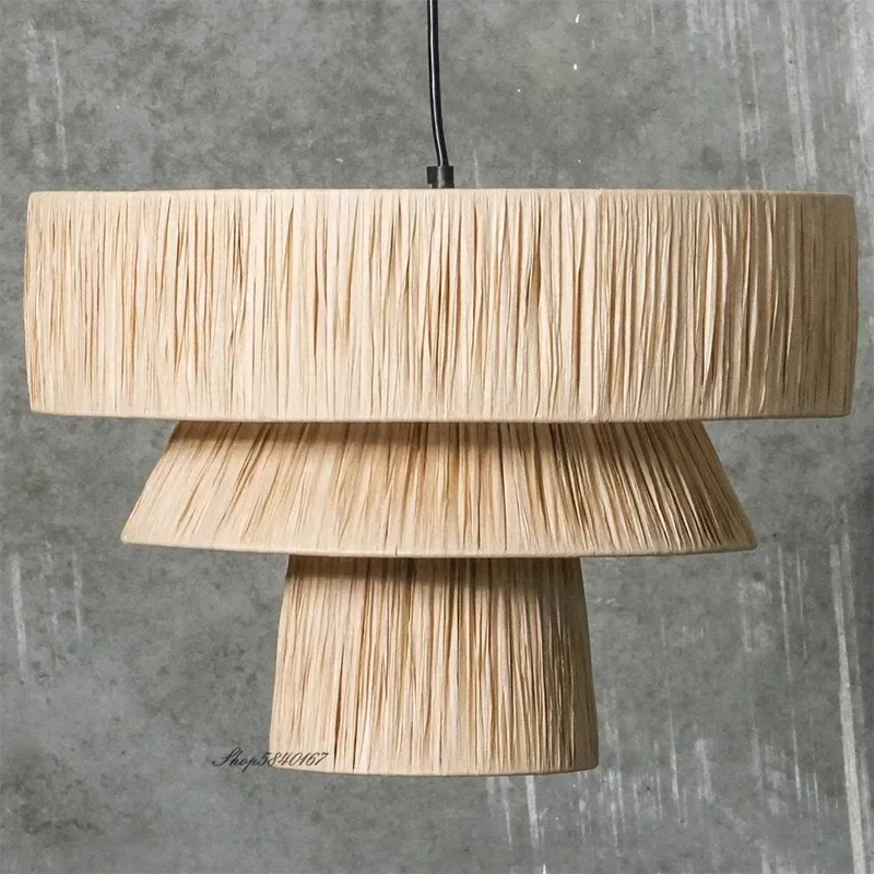 

Retro Wabi-sabi Pendant Lights Japanese Woven Rattan Straw Pendant Lamp for Bedroom Restaurant Hand Woven Bamboo Chandelier