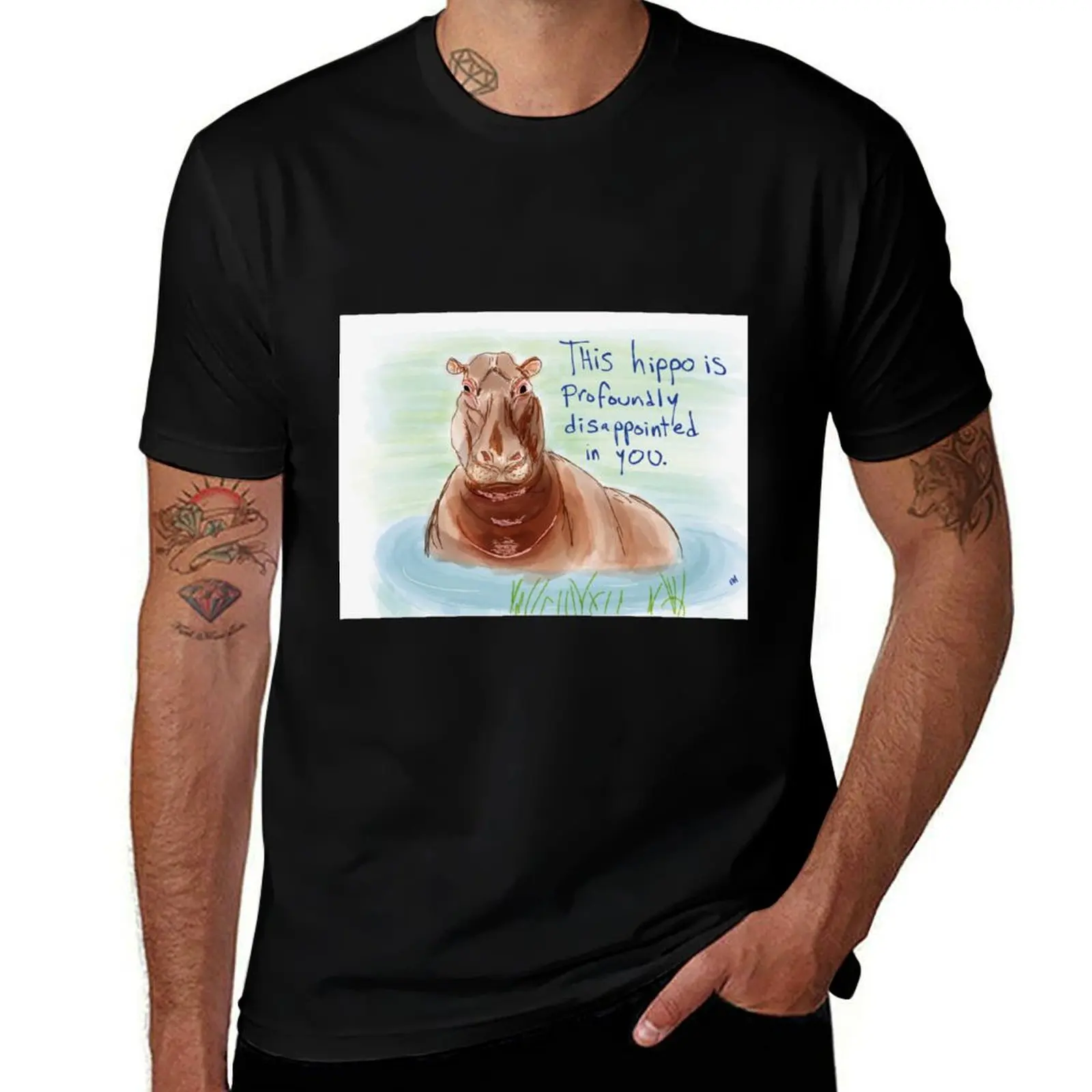 Disappointed Hippo T-Shirt Basic Regular Fit Casual T-Shirt