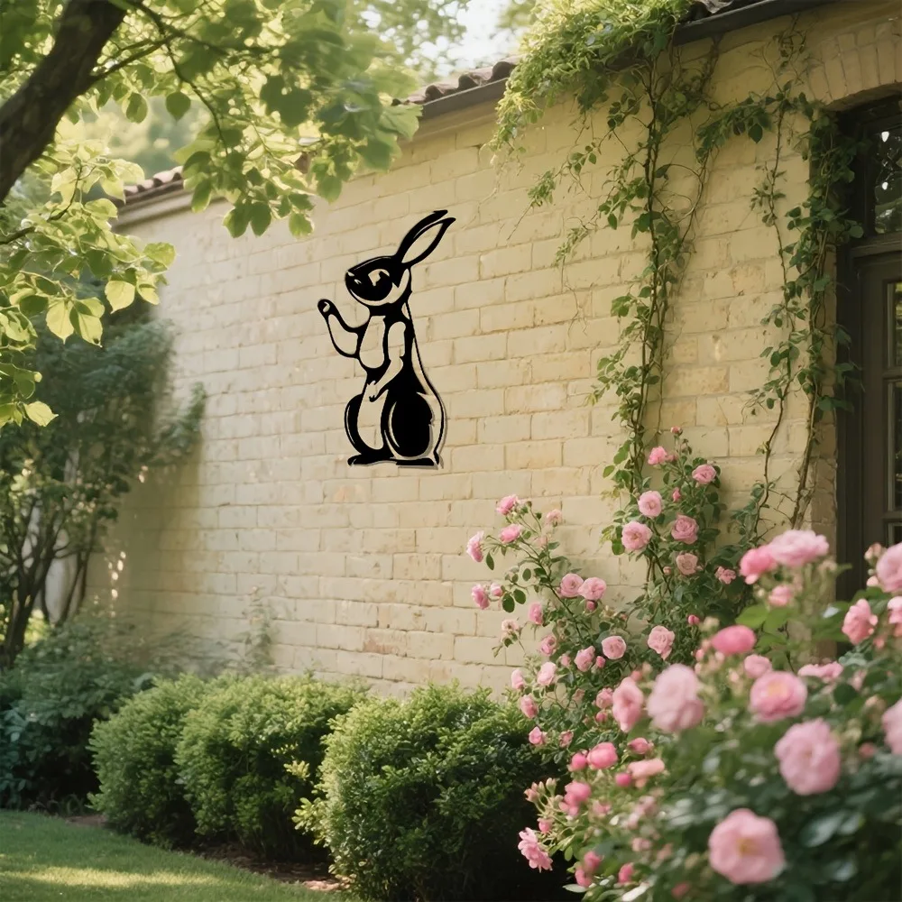 CIFBUY Iron Wall Art Minimalist Rabbit Metal Sculpture Rustproof Hanging Plaque Home Office Decor Ornament Accent