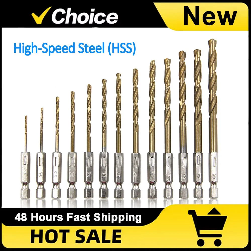 

Hexagonal Handle 13pc Titanium Plated Twist Drill 1.5-6.5mm Electric Drill Driver Drilling Air Screwdriver Tool Accessory Set