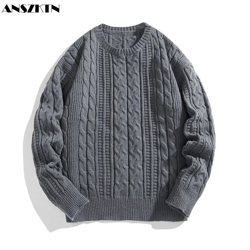 ANSZKTN Trend good data autumn winter new men's pullover loose casual sweater round neck knit