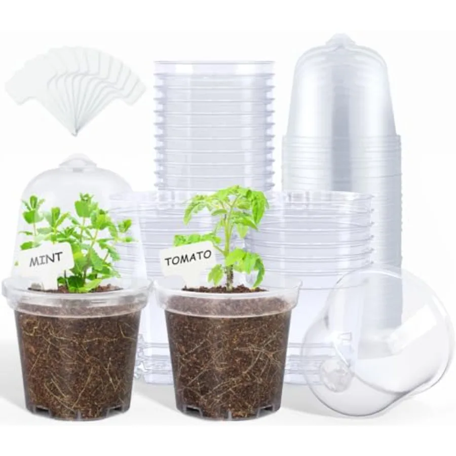 

Прозрачные горшки для рассады 4 дюйма с куполами для контроля влажности, пластиковые контейнеры для выращивания с дренажными отверстиями, Seed Star