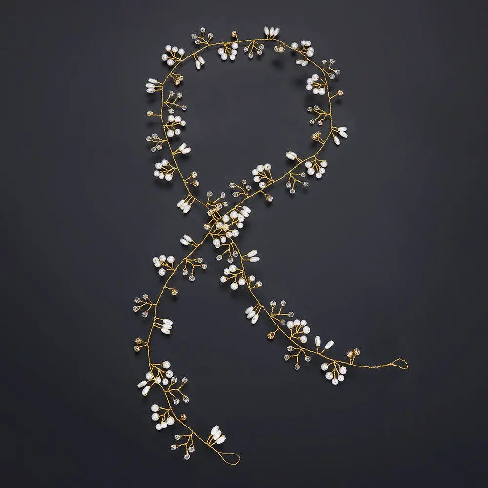 Party-Haarschmuck Lange Ketten-Kopfbedeckung Romantischer Perlen-Kristall-Haarkranz Diamant-Stirnband Braut-Accessoires – Detail 1