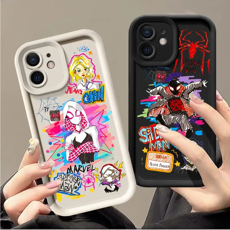 Phone Case for Apple iPhone 15 14 13 12 11 Pro Max 13 12 Mini XS XR X plus funda Shell Marvel Miles Gwen Couple Silicone Cover