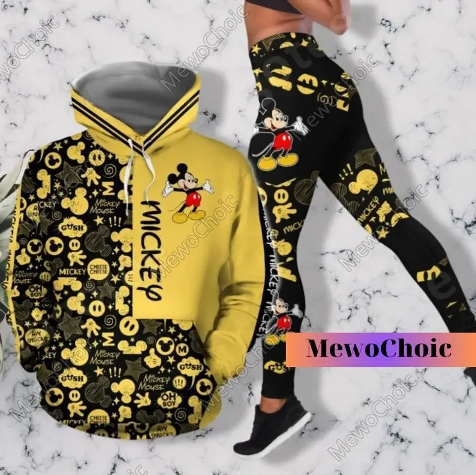 

New 2024 Disney Mickey Mouse 3D Hoodie Women's Hoodie Yoga Pants Set Disney Mickey Yoga Sweatpants Hoodie Fashion Sports Suit