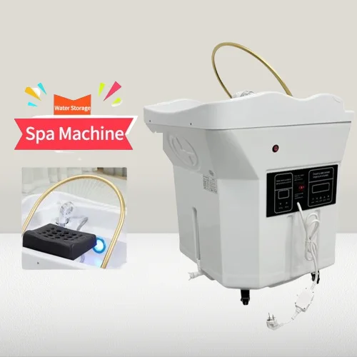 

Mobile Stainless Steel Hair Washing Basin Wheels Adjustable Spa Shampoo Basin 60L Water Tank Massage Function Scalp Health Care