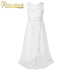 Kids Princess Dress Lace Rhinestone Chiffon Flower Girls Dresses Wedding Party Gown Elegant Girl Pageant Dress Children Clothing